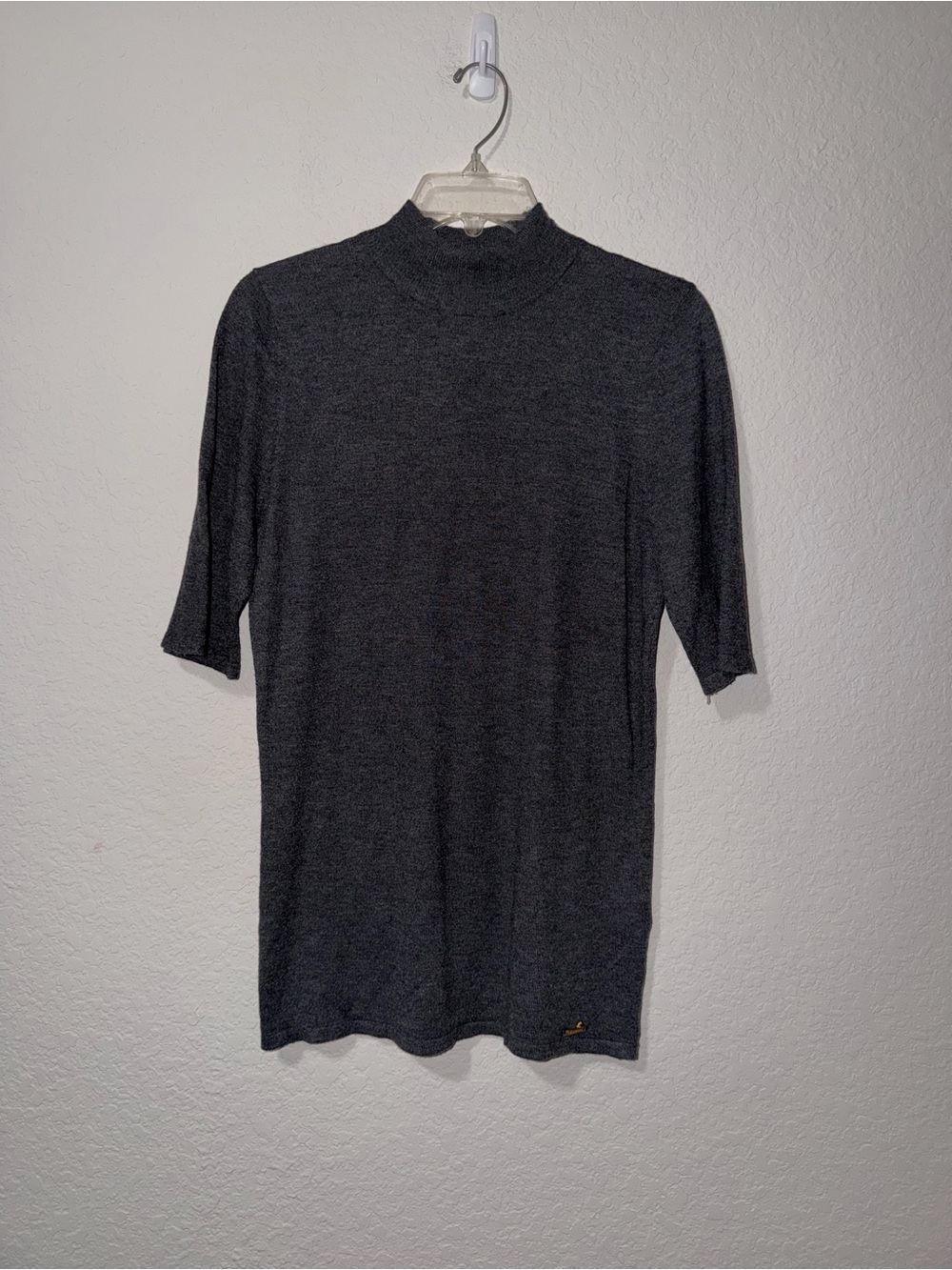 Tahari Charcoal Gray Knit Mock Neck Top